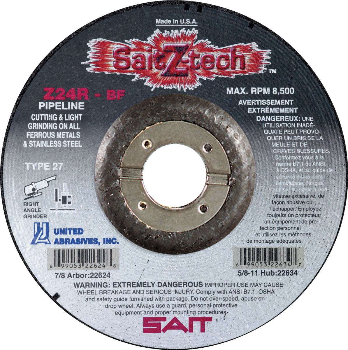 SAIT 22626 - Corte fierro tipo 27 9" X 1/8" X 7/8" Z-TECH PIPE