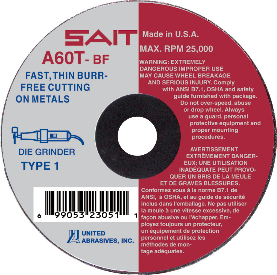 SAIT 23041 - Disco corte fierro tipo 1 3 X 1/16 X 3/8 A60T
